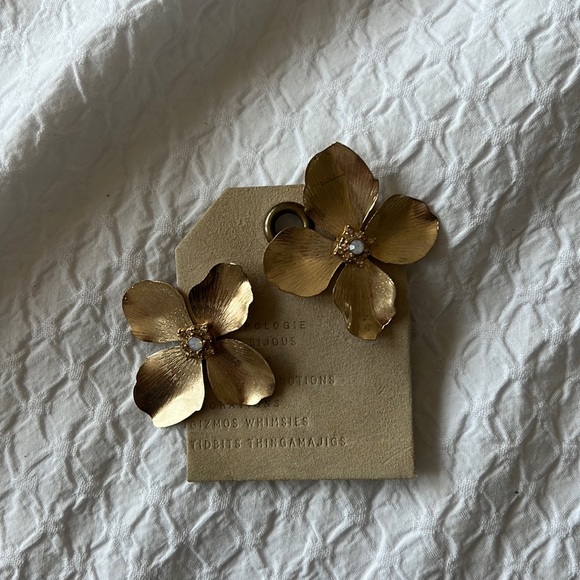 Anthropologie Jewelry - Anthropologie!  Gold petal earrings with iridescent detail in the center.